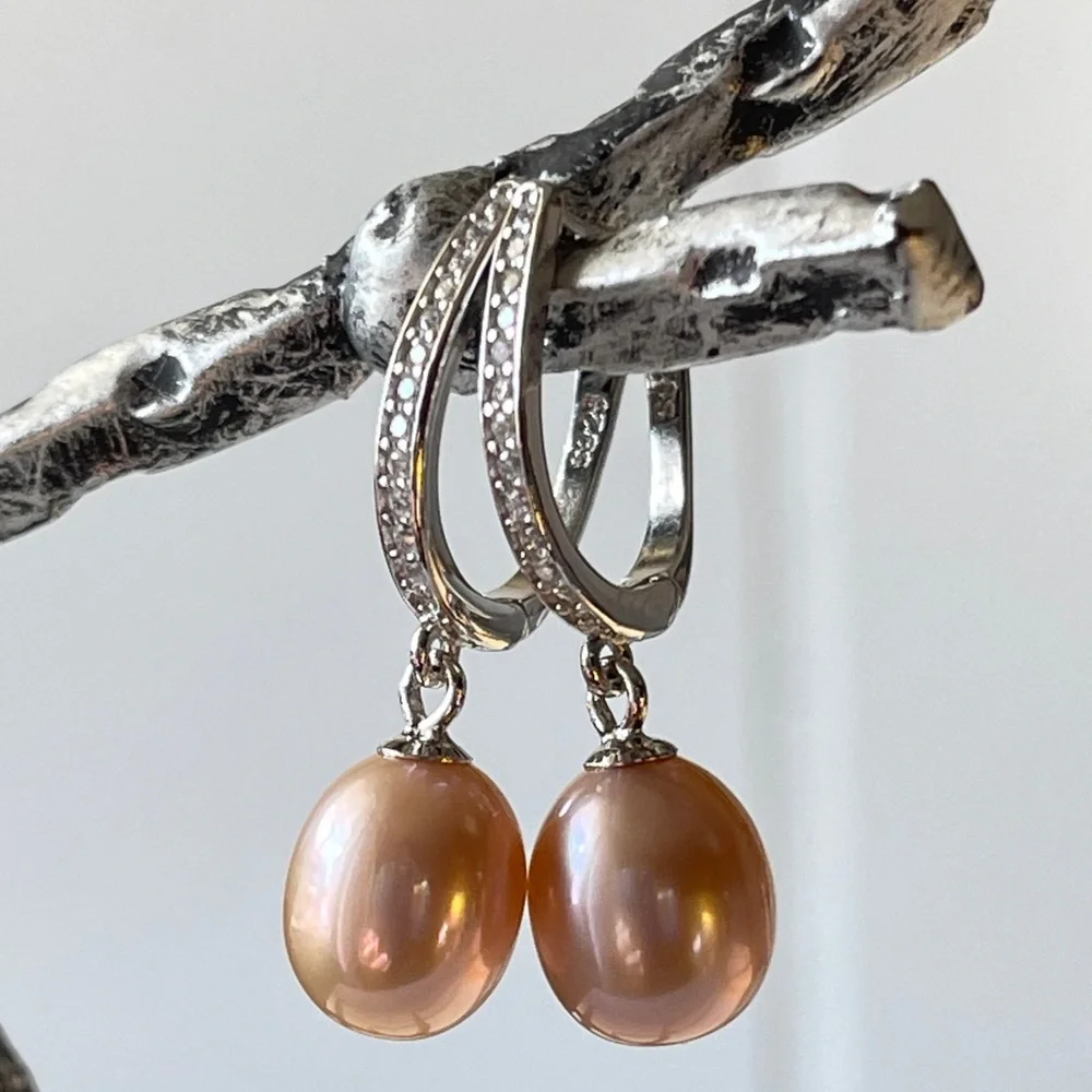 NEW 925 Sterling Silver Real Natural Freshwater Purple Drop Pearl Dangle Earring - Picture 10 of 11